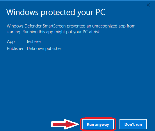 بعد النقر على "More info" — ظهور زر "Run anyway"